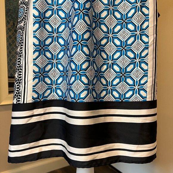 LOFT Blue & Black Ocean Mosaic Tassel Tie Midi Dress, Size Small - Picture 7 of 16